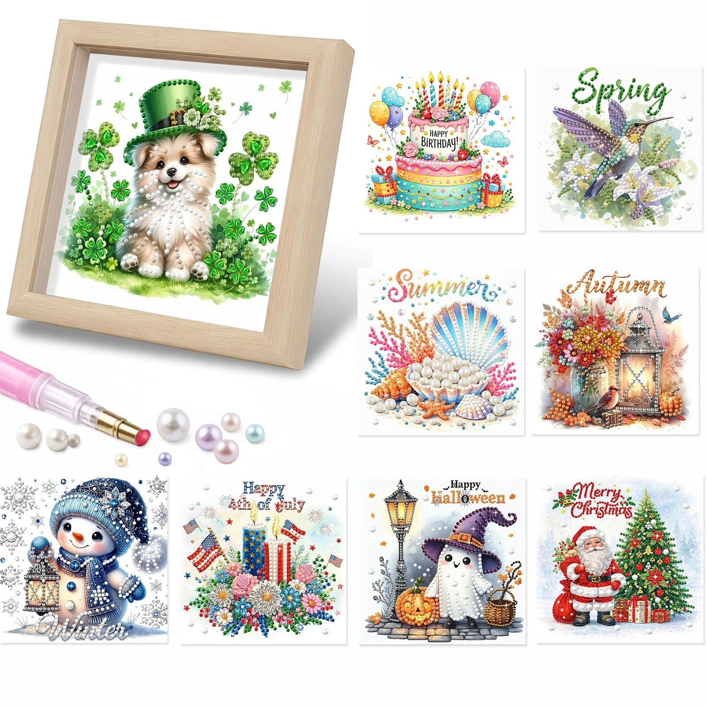 DIY Diamond Art Painting Pearl Creative Pattern 5D Seasonal Holiday Calendar 2026 Healing Home Photo Frame Set Tools-9PCS Festivals