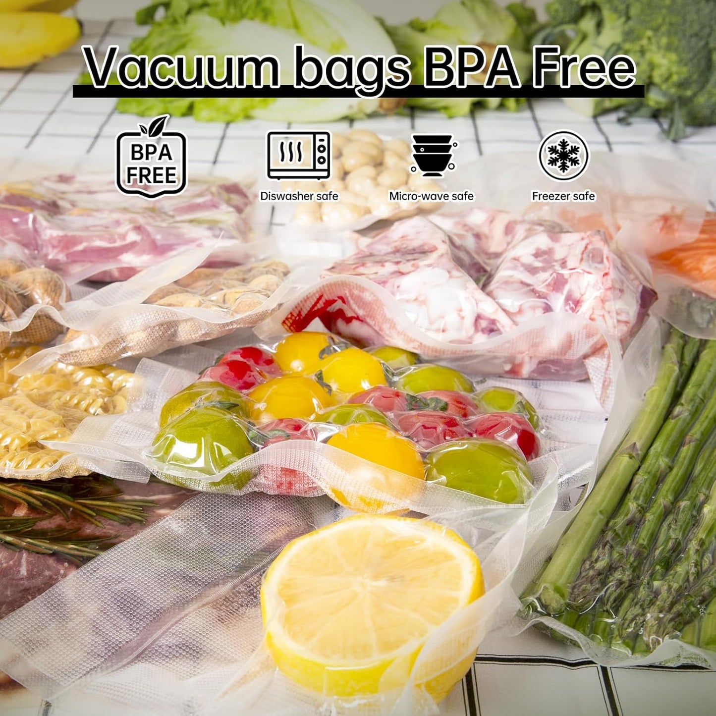 Vacuum Sealer Bags, 100 Gallon 11" x 16", Quart 8" x 12", Pint 6" x 10", Commercial Grade PreCut Bags