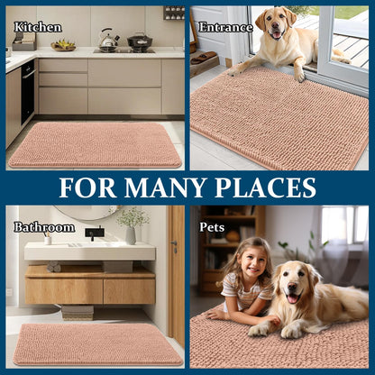 OLANLY Dog Door Mat - Absorbent Non-Slip Washable Doormat for Muddy Paws | 48x30 Peach Design