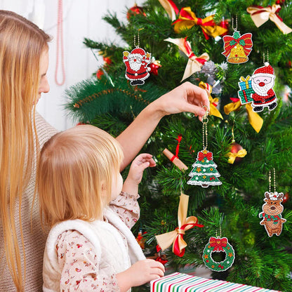 TSJ 12 PCS Christmas Diamond Painting Keychains DIY Diamond Art Ornaments Christmas Hanging Diamond Painting Kits