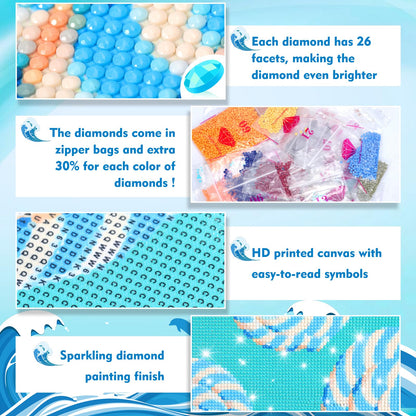 KAYEIUU DIY 5D Diamond Art Painting by Number Kits Full Round Drill Diamond Painting Arts Kits for Adults Running Horse at Sunset by The Sea, Arts Painting Rhinestone Picture Art Craft 12x16 inch