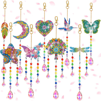 Thyle 9 Pcs Diamonds Painting Suncatcher Kit Wind Chimes DIY Diamond Kits Diamond Art Sun Catchers for Adults DIY Crafts Garden Home Decor Crystal Hanging Ornaments, 9 Styles