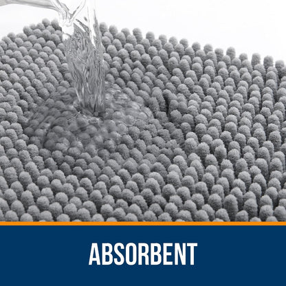 OLANLY Large Bath Rugs - Extra Soft Chenille, Quick-Dry & Machine Washable | 59x35 Inches, Grey