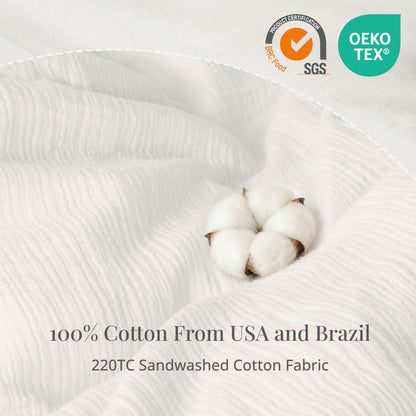 RENEWROOTS Off White Duvet Cover Queen Size, 100% Sandwashed Cotton Soft Queen Duvet Cover Set 3 Pieces with Zipper Clousre & Corner Buttons (Off White, Queen 90 x 90)