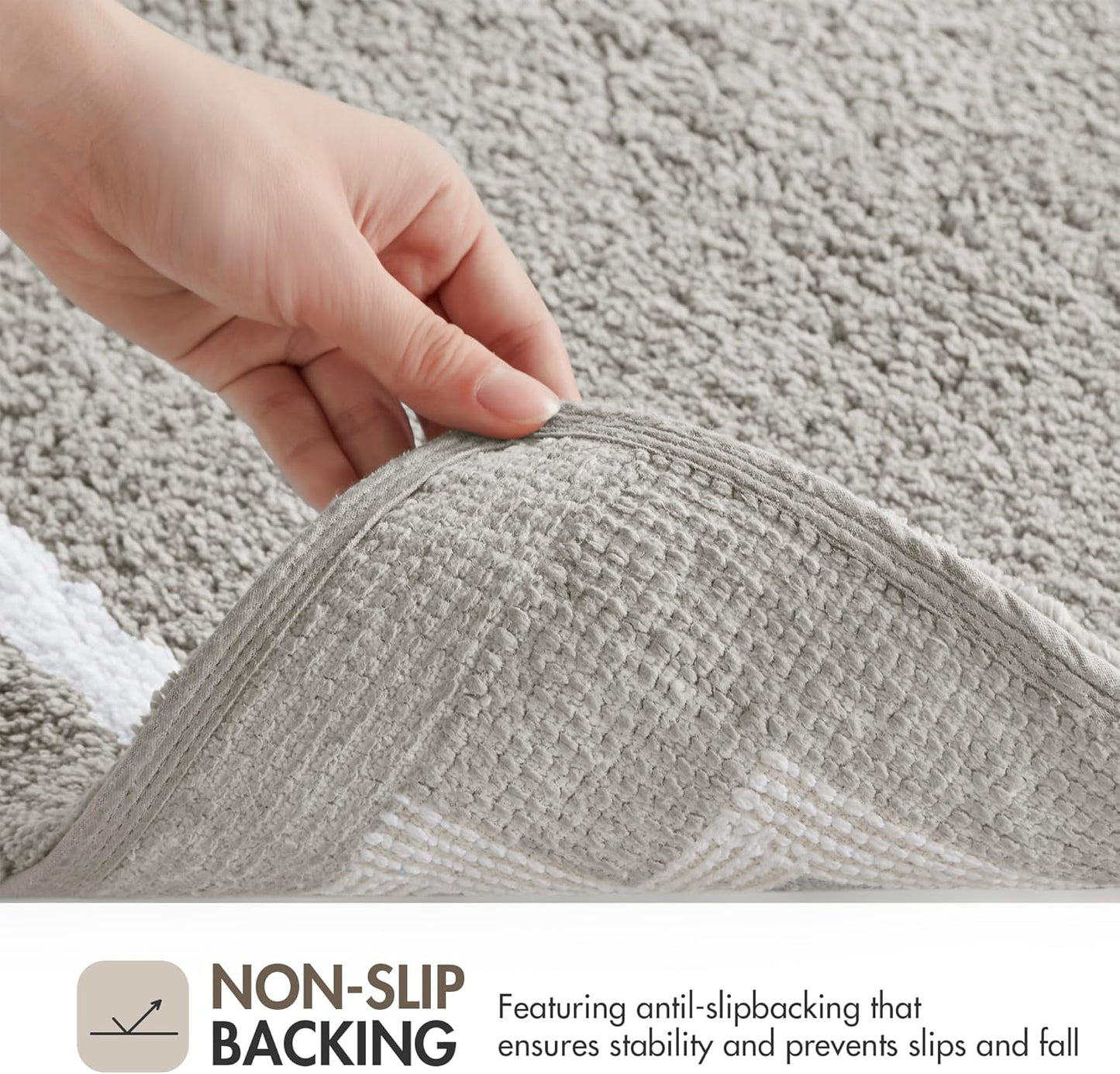 Madison Park Evan 100% Cotton Bathroom Rug, Non-Slip Backing, Luxurious Tufted Plush Bath Mat, 24x72, Grey