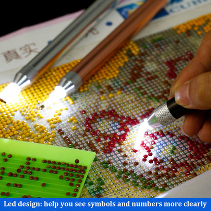 Outus 6 LED Rhinestone Point Drill Pens with Light 5D Painting Tool 15 Spare Pen Heads 20 Glue Painting Clay for DIY Nail Art