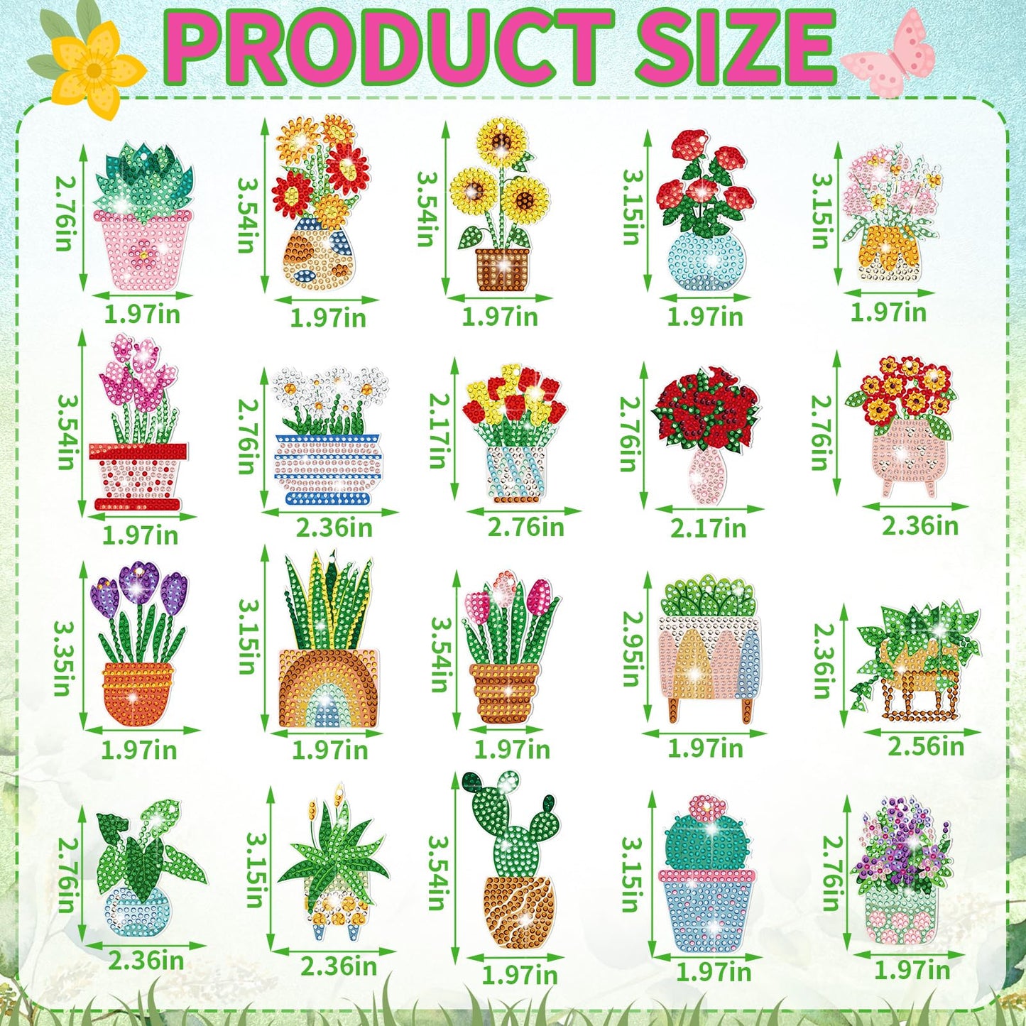 Misdary 20 Pcs Potted Flowers Diamond Art Keychains Double Side Diamond Painting Keychains Kit Flowers Ornaments for Home DIY Crafts Party Decor