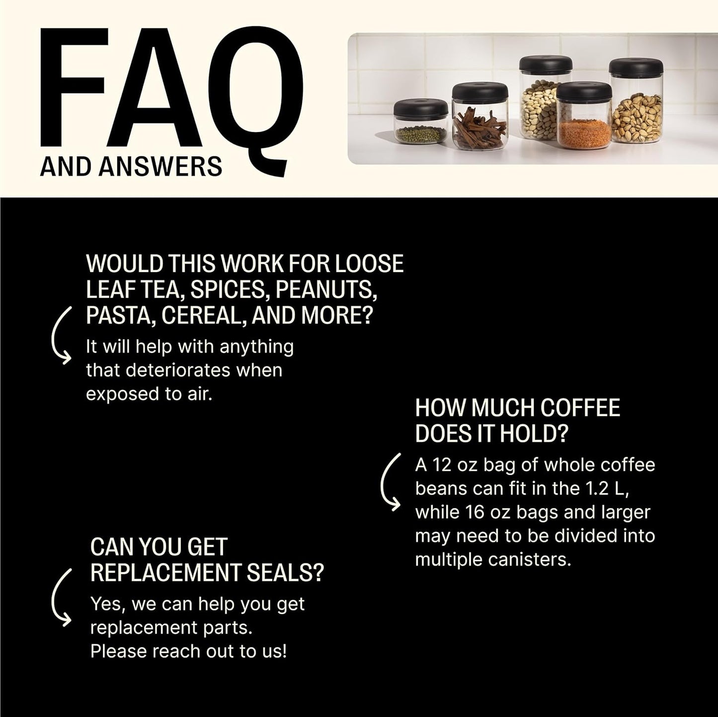Fellow Atmos Vacuum Coffee Canister & Food Storage Container, 0.4 Liter Holds 6 oz of Coffee Beans, Airtight Clear Glass