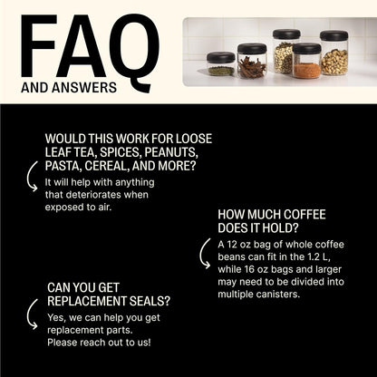 Fellow Atmos Vacuum Coffee Canister & Food Storage Container, 0.4 Liter Holds 6 oz of Coffee Beans, Airtight Clear Glass