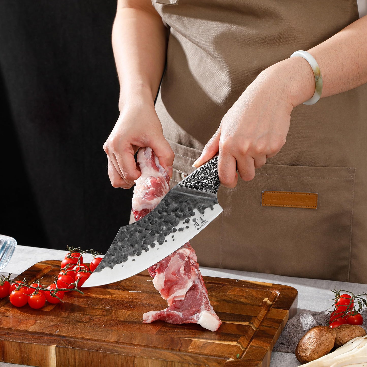 SHANGDAO 7" Chef Knife - Butcher Knife for Meat, Japanese High Carbon Meat Cleaver Knife, Hand Forged Meat Cutting Knife, Ultra Sharp Kitchen Knife for Home, Camping BBQ Cooking Knife