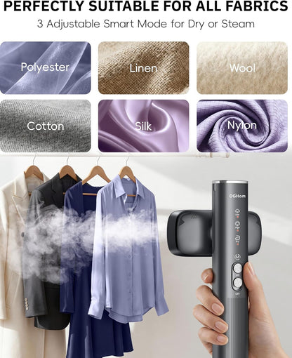 OGHom Portable Handheld Clothes Steamer - 1000W 2-in-1 Travel Iron with Fast Heat-Up, Black
