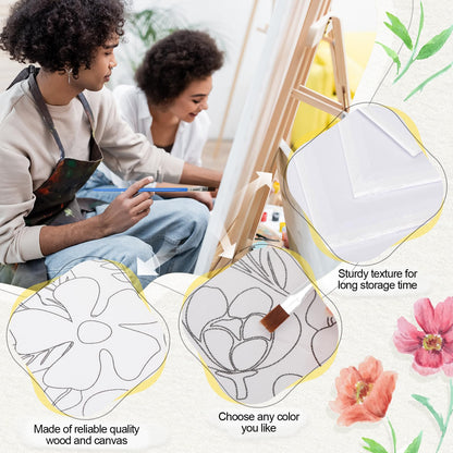 Sherr 96 Pcs 12 Sets Pre Drawn Canvas Kit for Painting Craft Sip and Paint Kit for Adults Pre Printed Canvas Painting Favor for DIY Birthday Gifts Adult's Date Party, 8 x 10 Inches(Flower)