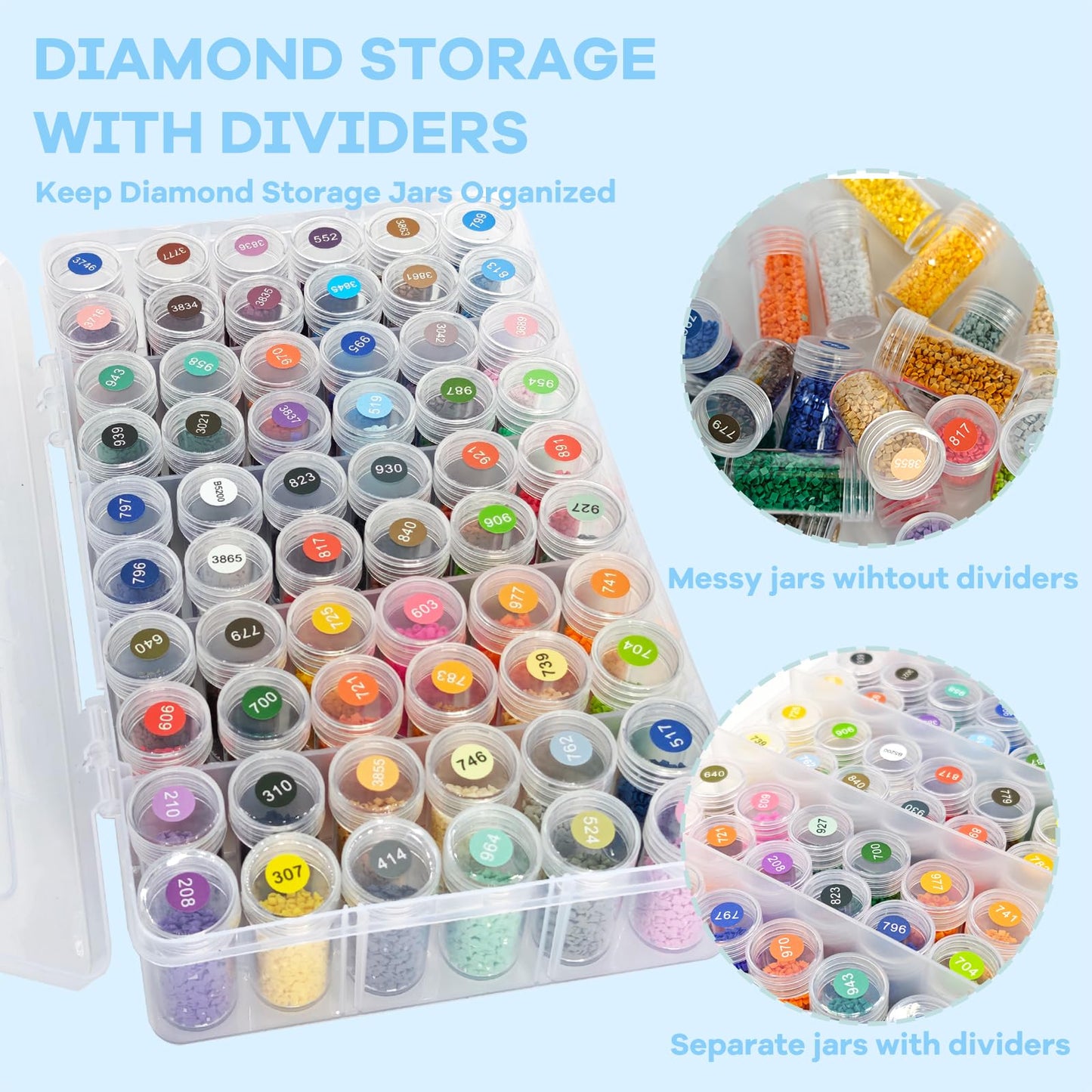 BMHHWAI 1Pack Diamond Painting Storage Containers, 60 Grids Diamond Art Organizer and Labels, Bead Organizer Diamond Painting Case Accessories for DIY Diamond Art Craft Jewelry Bead Storage(Clear)