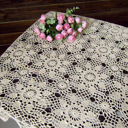Hsvanyr 39inches Beige Tablecloth, Handmade Crochet Cotton Square Coffee Table Cover