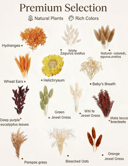 apmunik DIY Dried Flower Set, Bulk Dried Flowers Bouquet, Dried Flower Vase Arrangement, Autumn Decoration,Dried Flowers with Stems. (Fall)