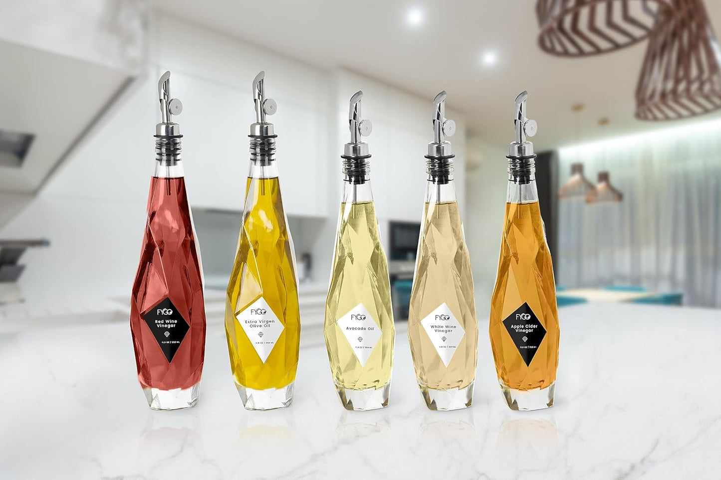 FYGO Set 350ml Set 2 Diamond Lux Olive Oil Bottle Dispenser - Olive Oil Container- Oil and Vinegar Dispenser
