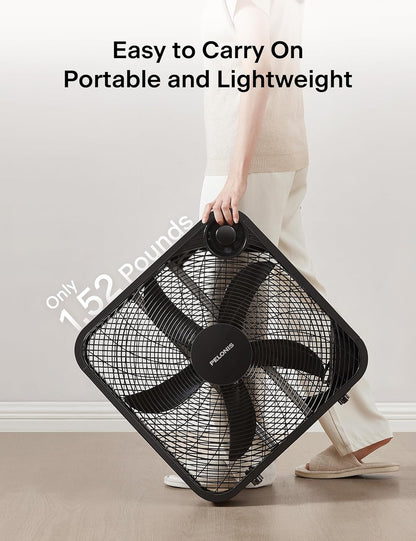 Pelonis 20 Inch Box Fan - Powerful 3-Speed Floor & Window Fan with Superior Air Throw (2295 CFM)