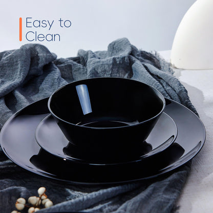 Dinnerware Sets for 6, LaGlint 18 Pieces Opal Glass Plates and Bowls Set, Dishwasher and Microwave Safe Dish Dinning Ware, Chip and Scratch Resistant Dishware Black