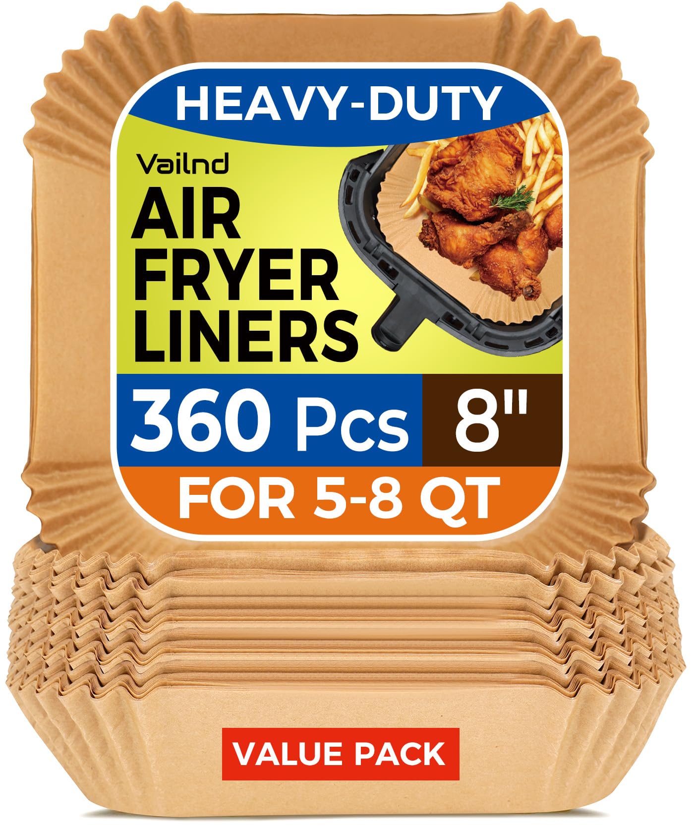 Air Fryer Paper Liners, 200pcs Air Fryer Liners Disposable, 8" Square Baking Liner for 5-8 qt Airfryer Basket, Non-stick and Oil Proof Parchment Paper for Oven, Pans & Baking