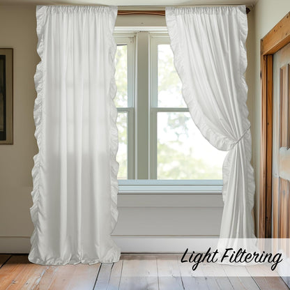 W52 L90, 2 StangH White Ruffle Curtains for Living Room, Luxurious Sheer Light Filtering Panels, Perfect for Holiday