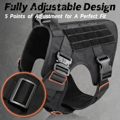 rabbitgoo Tactical Dog Harness for Large, Heavy Duty Pet Harness with Handle, No-Pull Service Vest Large Breed, Adjustable Military Dog Vest for Training Hunting Walking, Black, L