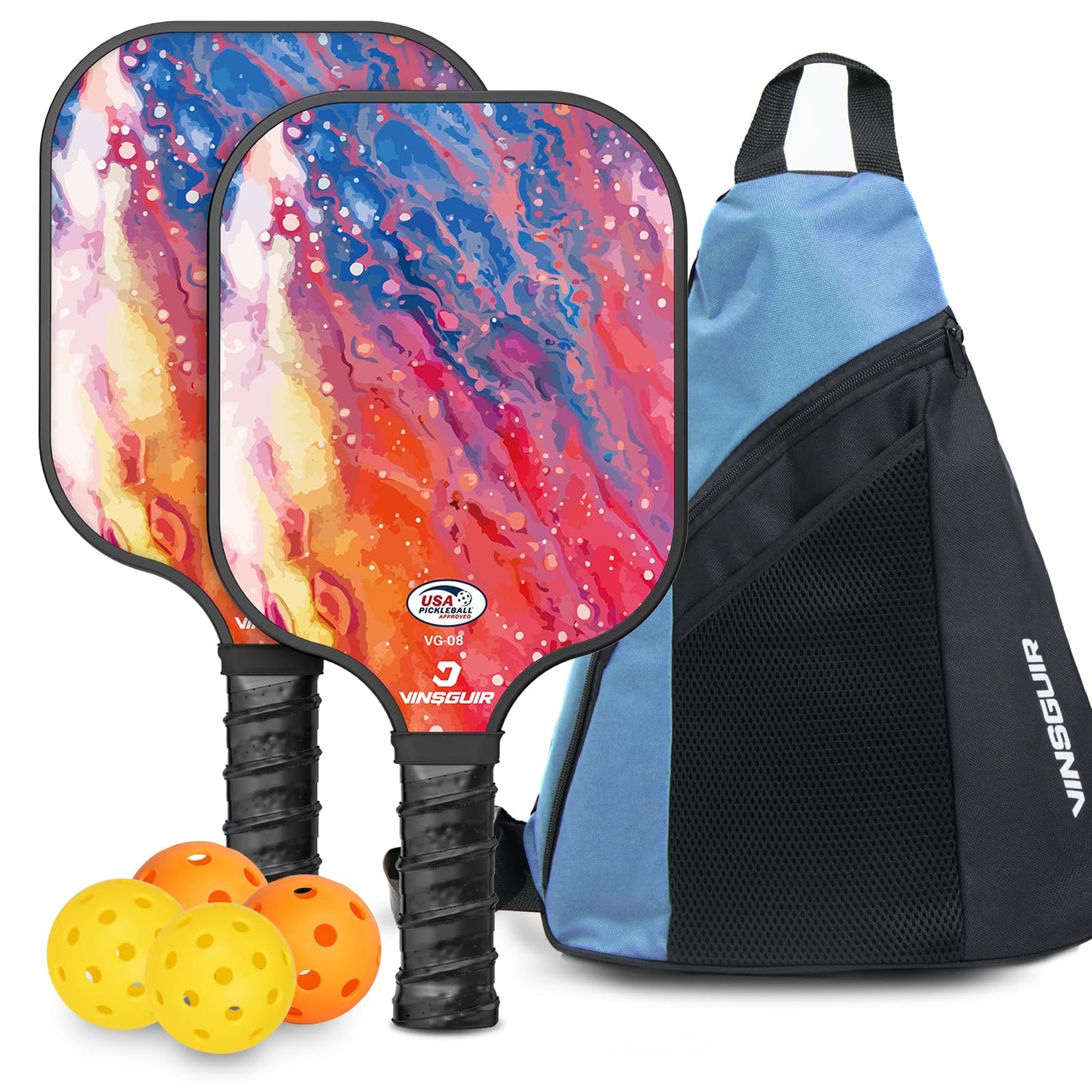 VINSGUIR Pickleball Paddles, Fiberglass Pickleball Paddles Set of 2, Lightweight Pickleball Rackets with Pickleball Carrying Bag, Pickleball Gifts for Beginners & Pros