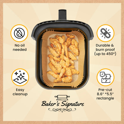 Air Fryer Paper Liners, 125Pcs Air Fryer Disposable Liners, Non-Stick and Oil Proof for Easy Cleanup, 8” Square for 5-8 qt Basket by Baker's Signature