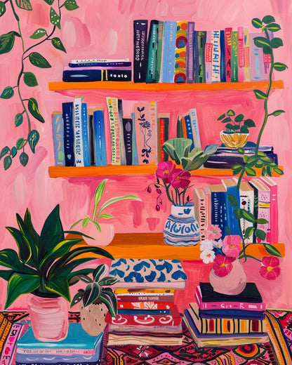 Bookshelf Book Theme Paint by Numbers Kits for Adult Beginners Boho Paint by Numbers Bohemian Digital Oil Painting Kits on Canvas with Brushes and Acrylic Pigment Without Framed 16''W x 20''H