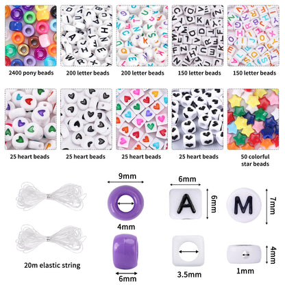 Bracelet Making Kit 96 Colors Pony Beads 3300pcs Friendship Bracelet Kit Rainbow Kandi Beads with Letter and Heart Beads Elastic Threads for Kids Adults Keychain Jewelry Necklace Making