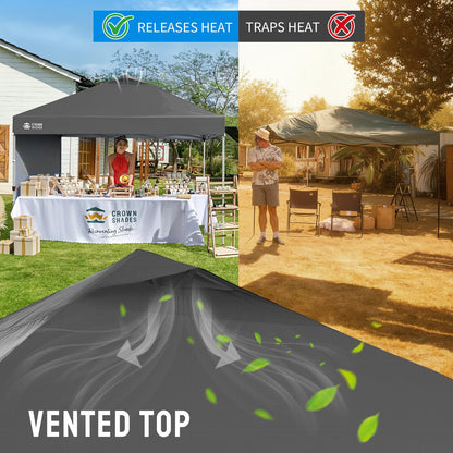 CROWN SHADES Pop Up Canopy with 1 Side Wall - Beach Tent with One Push Setup - Outdoor Sun Shade for Events, Parties, Camping - Gazebo with STO-N-Go Cover Bag, Grid Grey, 12x12FT