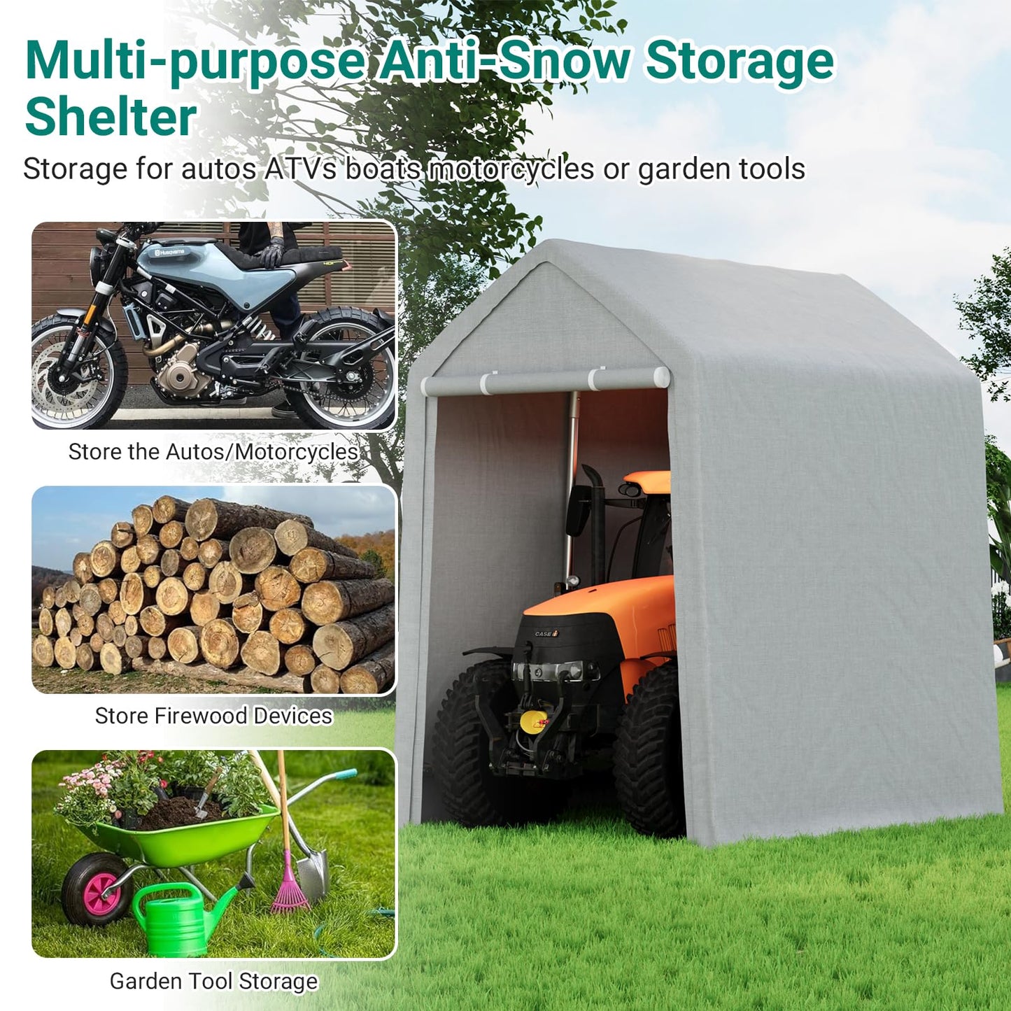 10×10 ft Outdoor Storage Sheds, Portable Storage Shelter Shed with Roll up Zipper Doors, Waterproof Outside Utility Shed Garage Tent for Motorcycle, Bicycles and Camping Tools