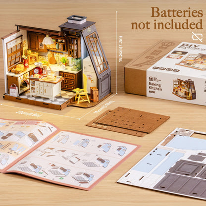 Rolife DIY Miniature House Kit for Adults, Baking Kitchen Mini Wooden Dollhouse Kit with LED Light Tiny House Diorama Building Kits Birthday Craft Hobbies Gift Home Decor for Teens Family