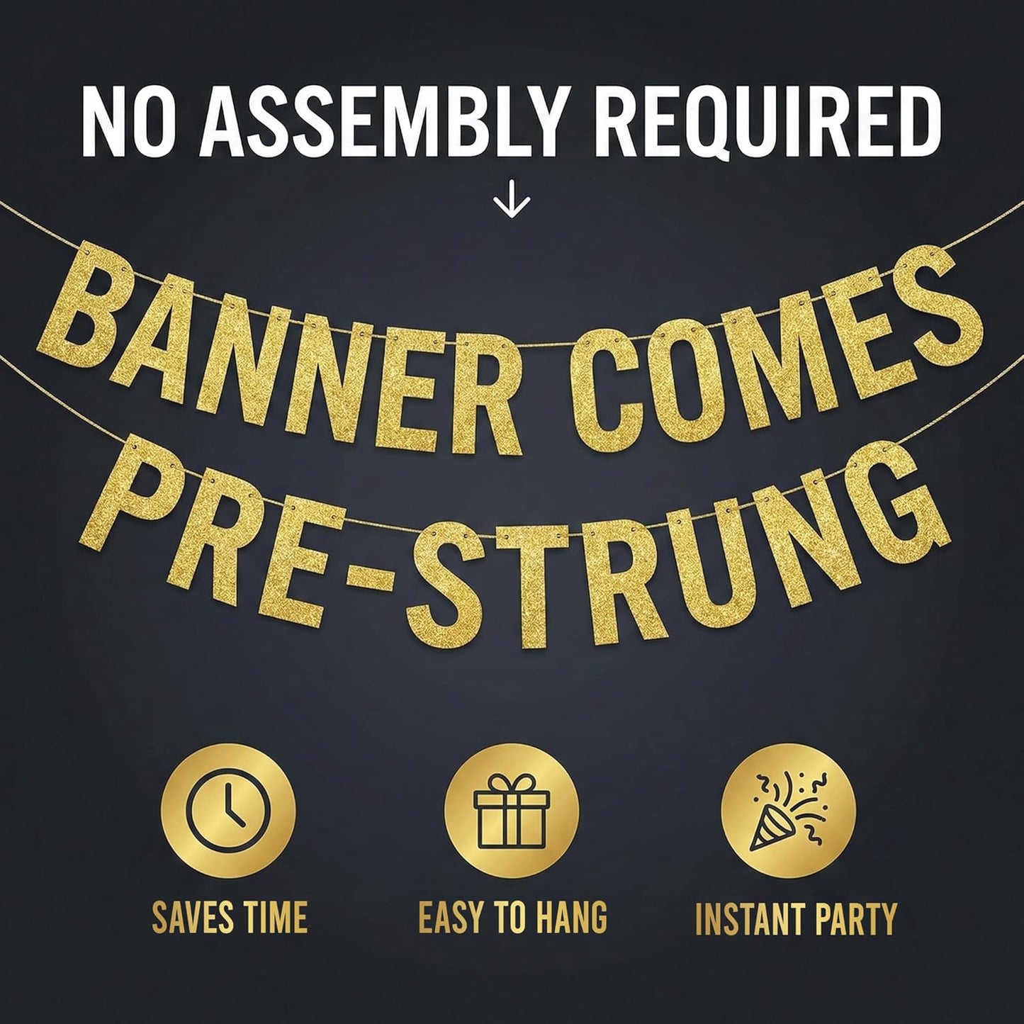 Pre-Strung 80 Gold Glitter Banner | 80th Birthday Decorations for Men & Women - Perfect Party Supplies