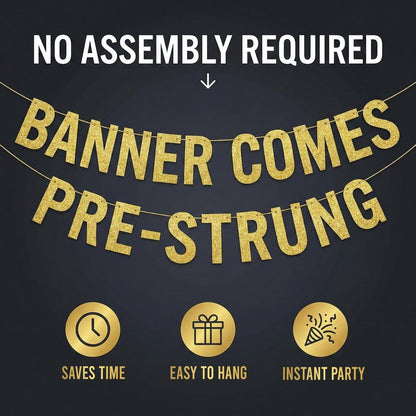 Pre-Strung Puke & Rally Gold Glitter Banner - Funny Bachelorette Party Decorations for Her - Party Supplies, Favors and Gifts