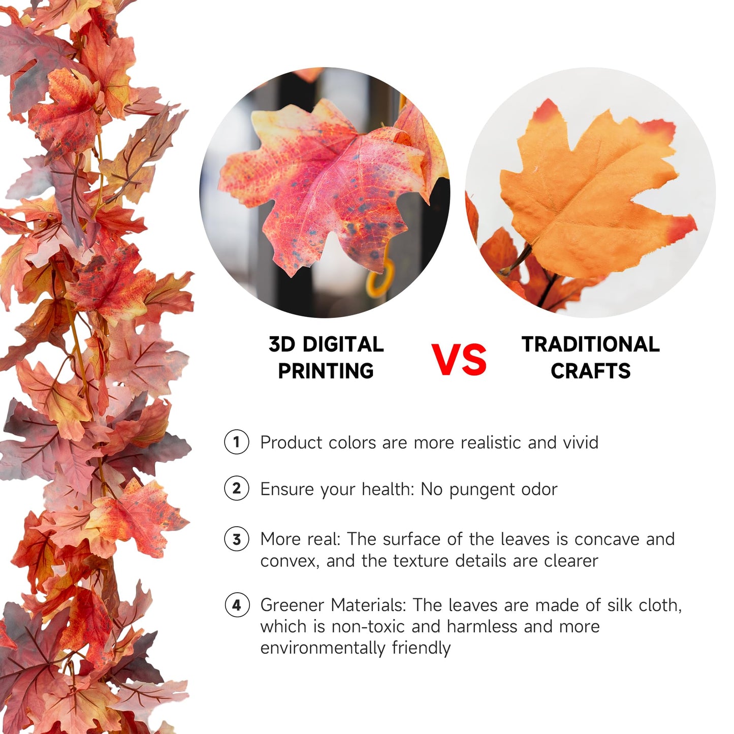IPLNTS 2 Pack Fall Leaf Garland 5.7ft/Piece 3D Artificial Maple Leaves Autumn Garland Fall Thanksgiving Decorations for Home Fireplace Wall Table Party Porch Indoor Outdoor Decor
