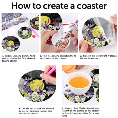 Yijingtop 8pcs CD Diamond Painting Coasters Kits with Holder,Flower Diamond Art Coasters, Crafts Kits for DIY Coasters Diamond Art Kits for Adults for Home Wall Decor