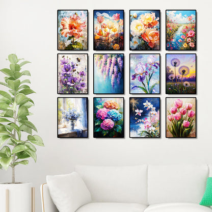 BWFY 12 Pack Diamond Art Kits for Adults,5D Diamond Painting Kits for Adults,Flower Series Paint with Numbers Diamonds for Home Wall Decor Festival Gift, 12x16 Inch