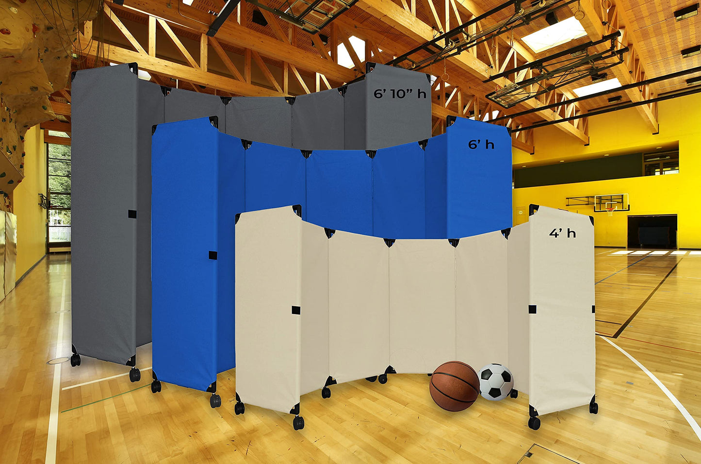 Versare MP10H Portable Folding Wall Partition | Economical 5 Panel Design | Portable Room Divider On Wheels | Adjustable, Freestanding Setup | Multiple Widths