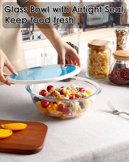 NUTRIUPS 2-Quart Large Glass Mixing Bowls with Lids, 2-Piece Salad Bowl with Lid