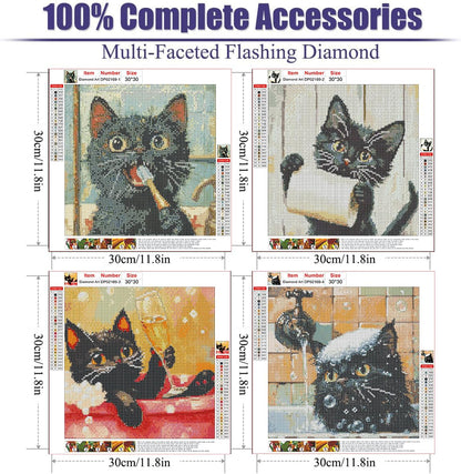 AIBOERL 4 Pack Black Cat Diamond Painting Kits for Adults,Animals in Bathtub DIY 5D Diamond Art Kits Full Drill Diamond Dots Paintings with Diamonds Gem Art and Crafts Home Decor 12x12inch
