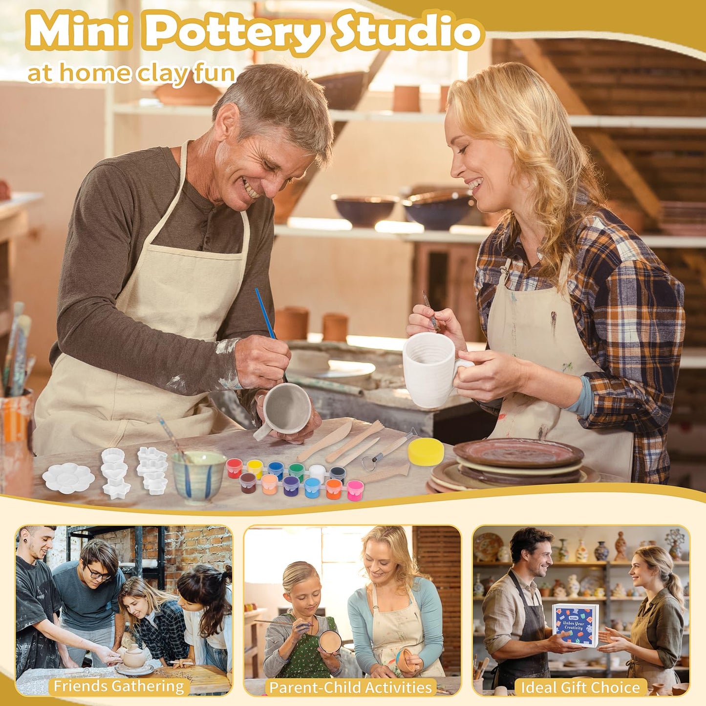 Texilo Air Dry Clay Kit for Adults, Pottery Starter Tools for Beginner, DIY Painting Making Set with Clay,Paints,Sculpting Tools,Varnish, Guide, Christmas Birthdays Gift for Arts Crafts Lover at Home