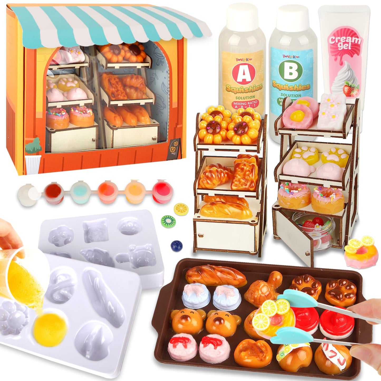 Mini Bakery Taba Squishy Craft Kits, DIY Squishy Making Kit with 12 Molds, Make Your Own Mini Food Squishies Fun Craft for Adult