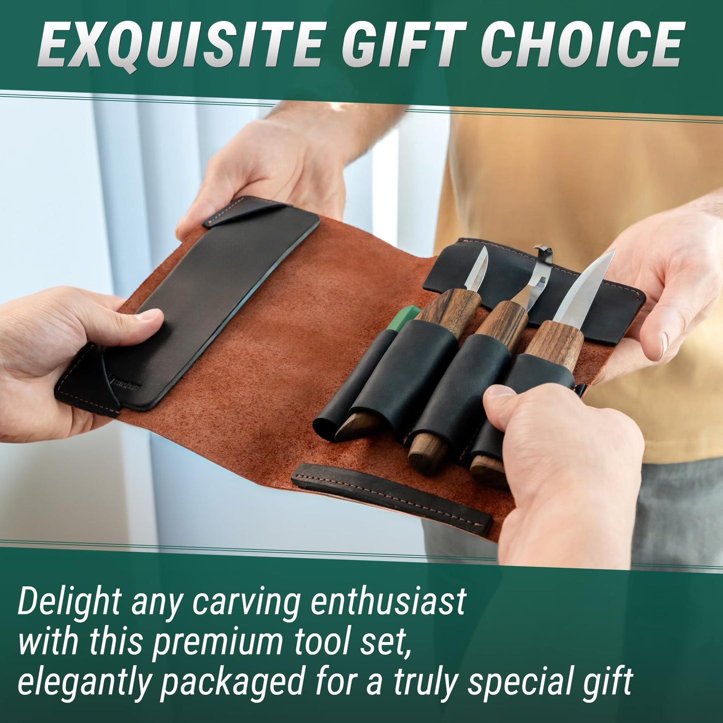 BeaverCraft Spoon Wood Carving Kit - Spoon Carving Tools Set with Hook Knife, Sloyd, Chip, Small Detail Whittling Knives S13X - Deluxe Whittling Knife Set with & Leather Strop and Leather Case