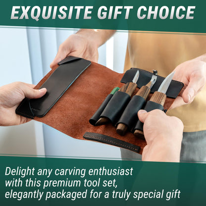 BeaverCraft Spoon Wood Carving Kit - Spoon Carving Tools Set with Hook Knife, Sloyd, Chip, Small Detail Whittling Knives S13X - Deluxe Whittling Knife Set with & Leather Strop and Leather Case
