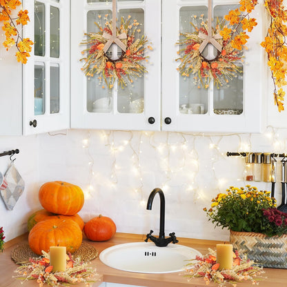 6 Pcs Fall Candle Rings 9 inch Thanksgiving Autumn Wreaths with Flowers for Tables Artificial Farmhouse Candle Rings Wreath for Front Door Porch Wall Window Decorations