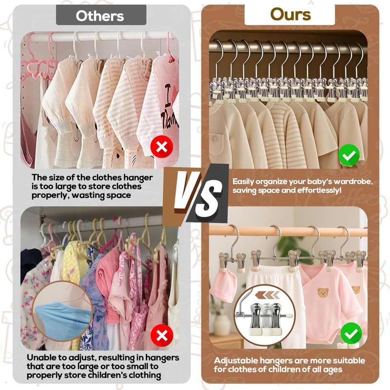 Mity rain 10-Pack Baby Hangers - 360° Rotatable Silicone Clip Kid Hanger, Space-Saving Toddler Hangers,Premium Stainless Steel, Ideal for Newborn & Children Wardrobe Organization.