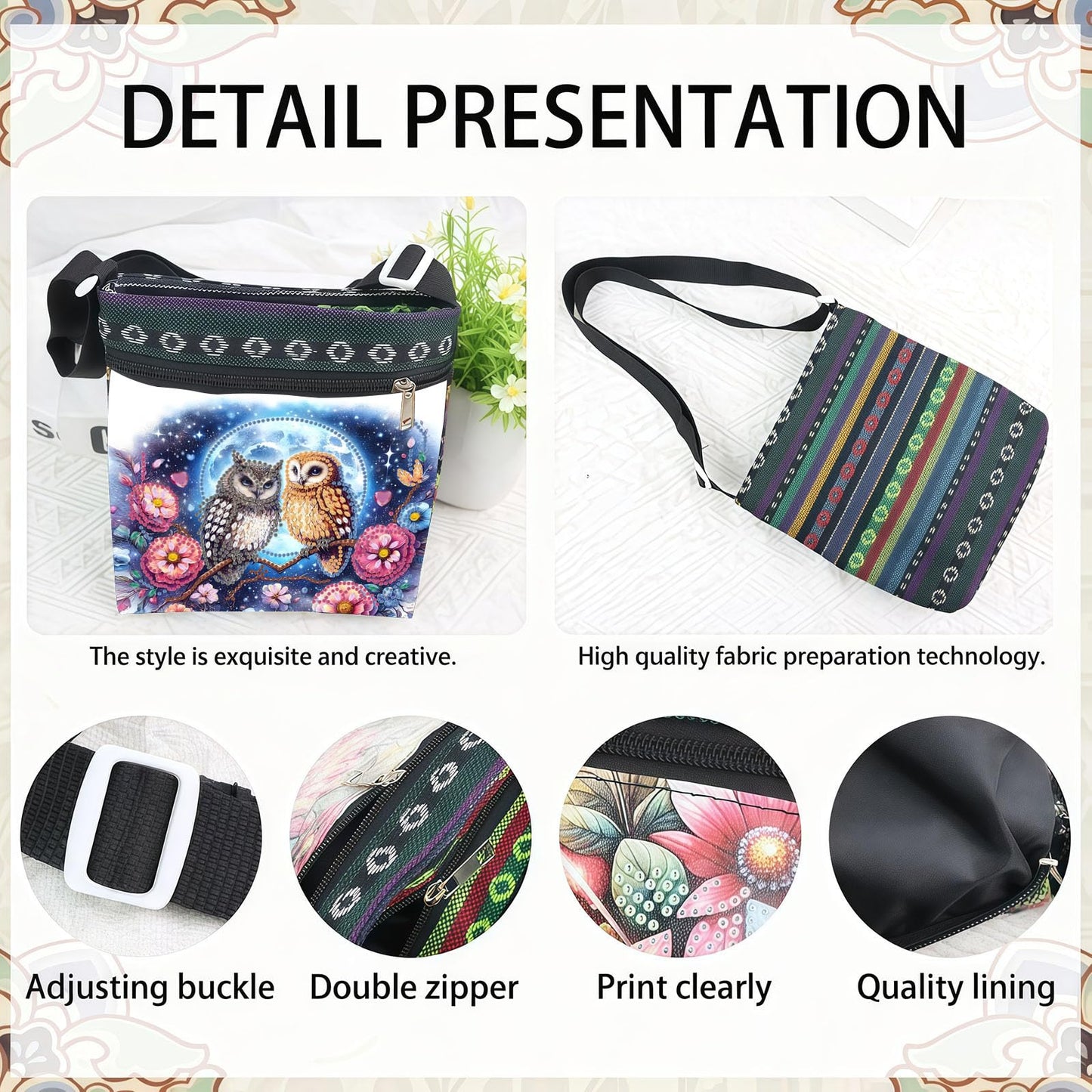 LSQFS 5D Diamond Art Crossbody Purse, DIY Diamond Art Kits for Adults Mosaic Handcraft Canvas Bag for Women, 8.5x8.7x0.39 Inch Lightweight Adjustable Shoulder Bag for Beach, Travel and Everyday