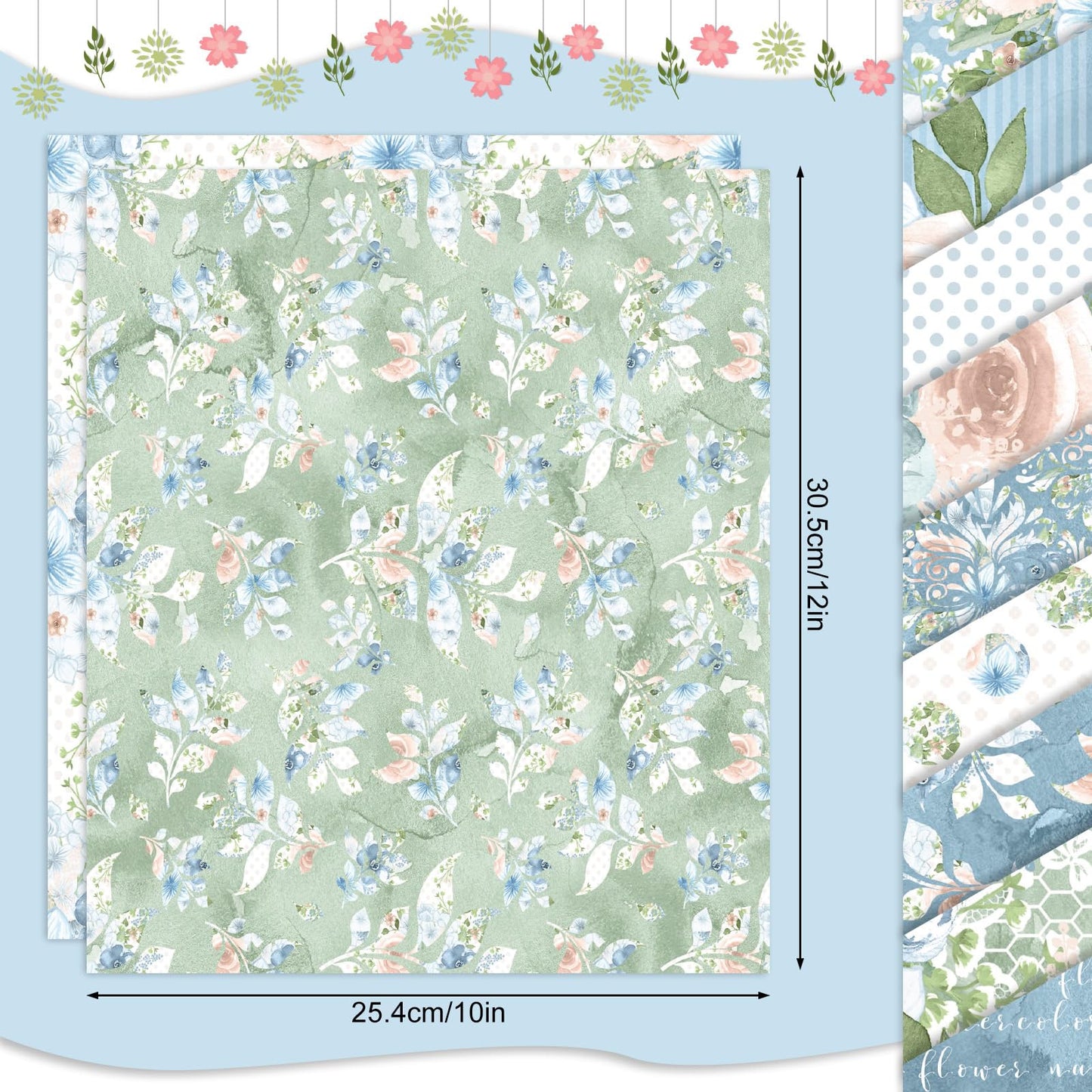 JarThenaAMCS 12 Sheet Blue Floral Heat Transfer Vinyl Watercolor Flower HTV Iron on Vinyl Blue Adhesive Vinyls for Mugs DIY Crafts Fabric T-Shirt Supplies, 10 x 12 Inch