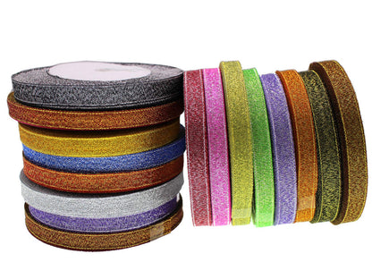 Glitter Ribbon 3/8 inch 400 Yards Sparkly Metallic Sheer Organza Ribbon for Jewelry Bows, Gift Wrapping, Home Decoration, Party Ornaments & Favor (10mm)