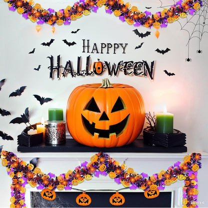 50 Ft Halloween Tinsel Garlands,Funny Pumpkin Purple Bats Shiny Metallic Twist Foil Tinsel Garland Hanging Holiday Decorations for Home Indoor Outdoor Festivities Party Decor